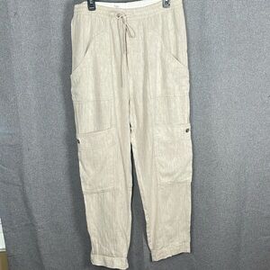 FREE PEOPLE pants Womens Small Beige Linen Blend Cargo Baggy Barrel Leg 989